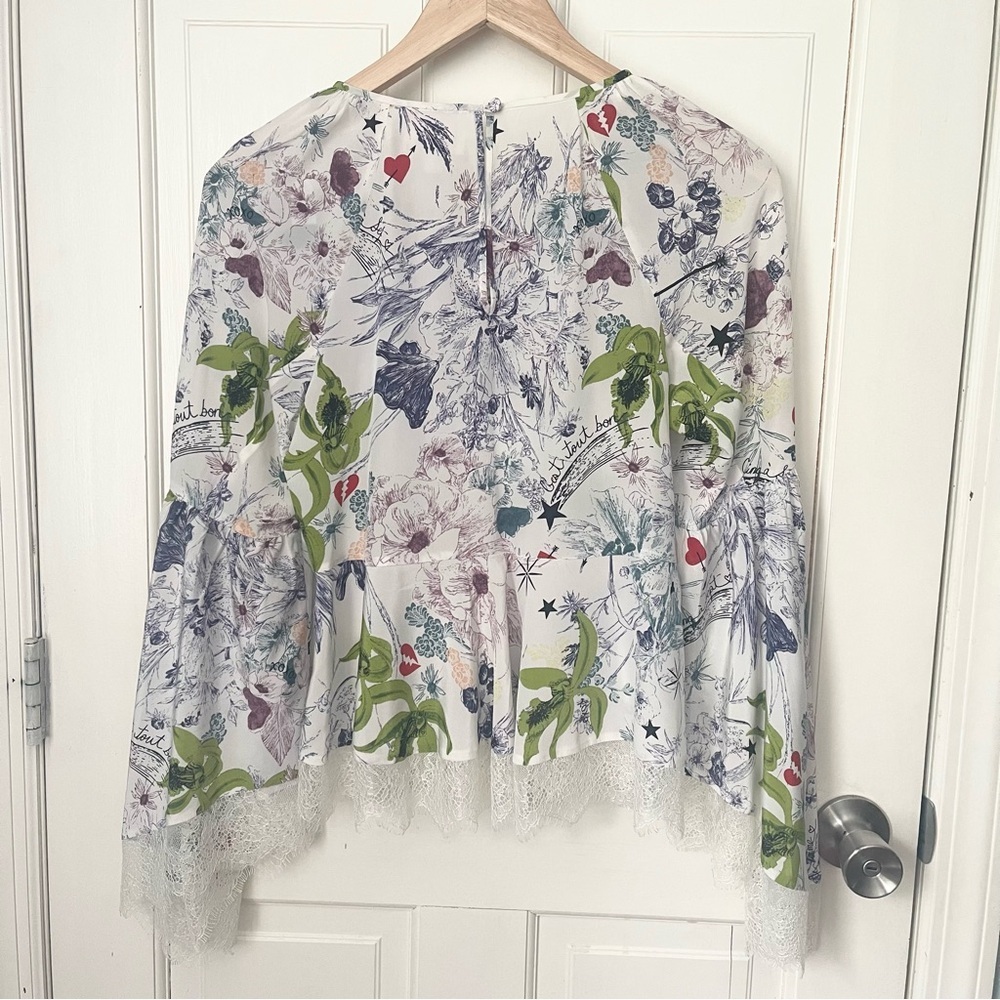 Cinq a Sept 100% Silk Avalon Top Floral Peasant Lace Luxury Designer Garden - Picture 13 of 15